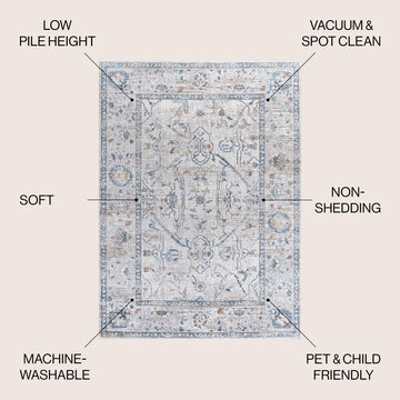 Brandy Rustic Border Low-Pile Machine-Washable Area Rug
